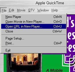 QuickTime File Open menu